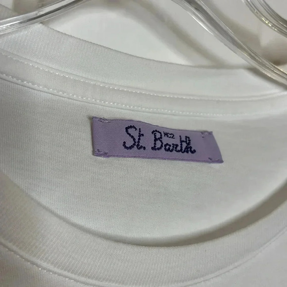 EUC MC2 SAINT BARTH T-shirt in white embroidered apres office women’s size M - Picture 3 of 9